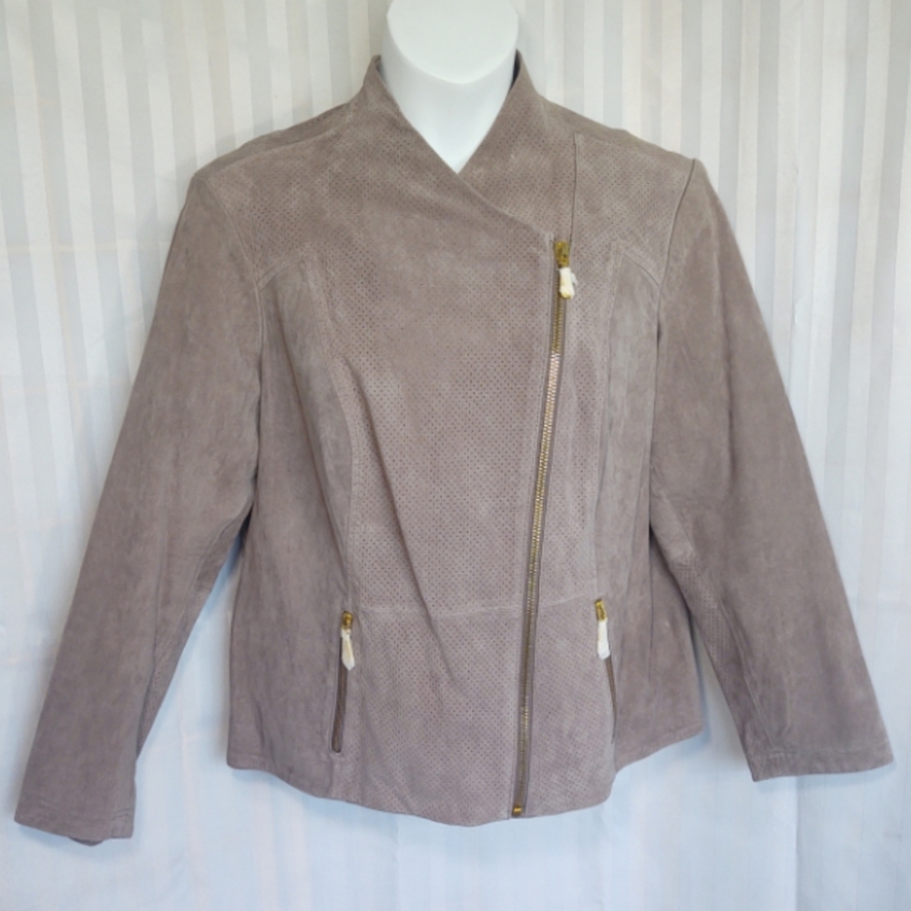 Queen Collection by Queen Latifa suede leather moto jacket NWOT 1X